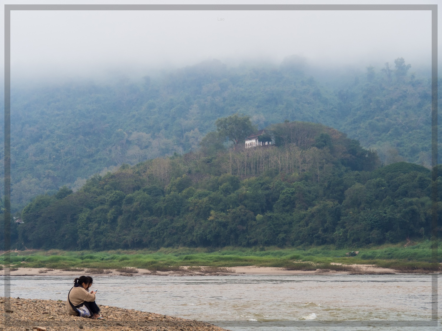  Temple, River, Girl. Luang Prabang, Lao. Lynden Swift. Tangible Presence Photography. 